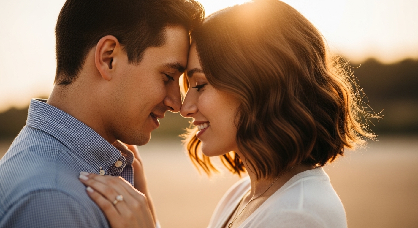 Couple se rapprochant et communiquant par leur langage corporel.