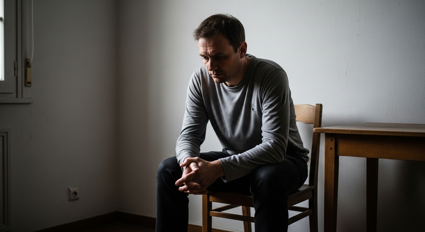 Homme seul pensif, confronté à une décision importante concernant sa relation et sa séparation