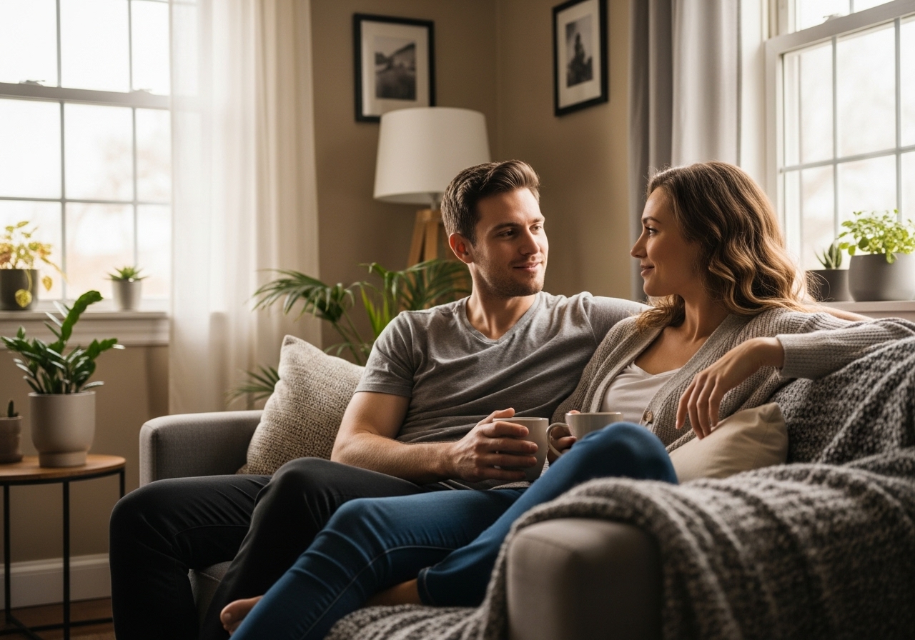 Regard complice entre un couple montrant un intérêt réciproque évident