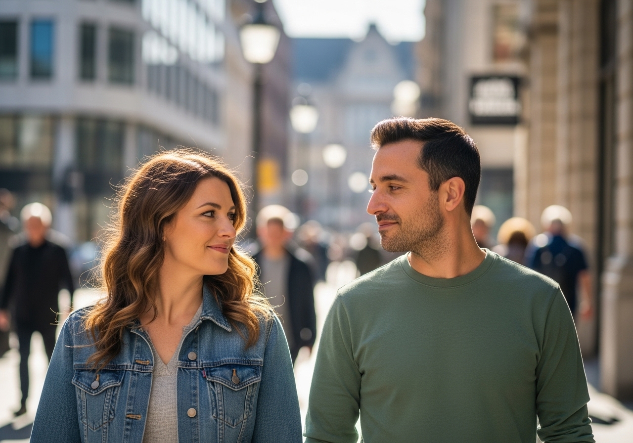 Regards qui se croisent entre un homme et une femme dans un lieu public