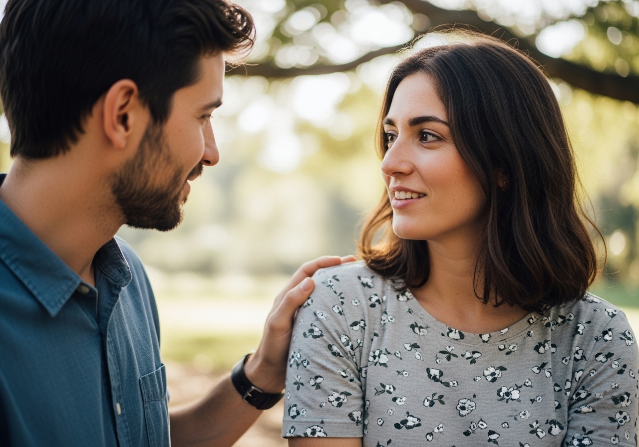 Toucher léger et rassurant entre deux personnes attirées l’une par l’autre